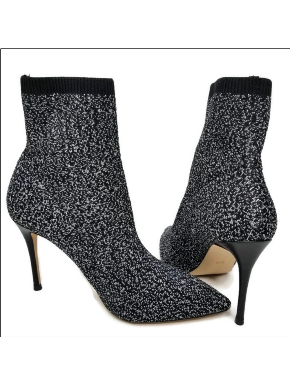 Something Navy Black & White Knit Metallic Pointed-Toe Sock Booties - Women